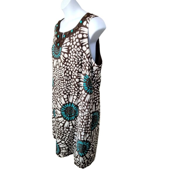 Jessica Howard Brown Turquoise Abstract Print Dress Beaded Neckline Size 22W - Picture 4 of 8